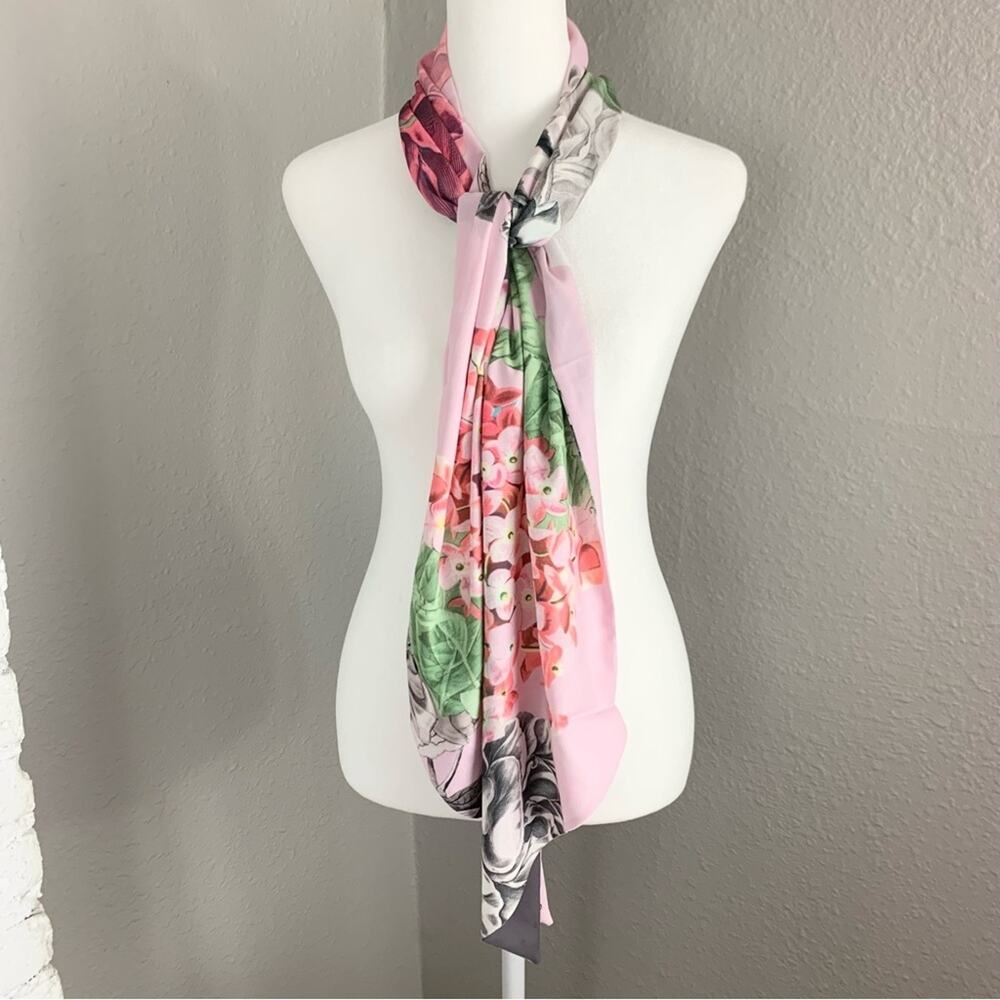 Ted Baker Palace Gardens Floral Chevron Striped Pink Skinny Scarf 10”x 70”